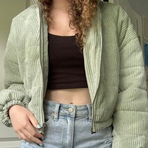 Sage Green Ribbed Luca + Grae Cropped Jacket Small
